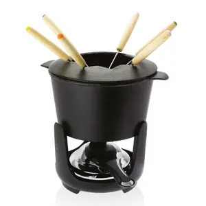Black Enameled Cheese Cast-Iron Traditional Fondue Pot