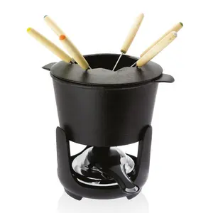 Olla de Fondue tradicional de hierro fundido, queso esmaltado negro