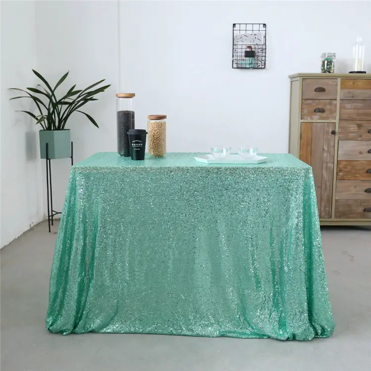 Wedding/Home Decoration Sparkly Tablecloth Sequin Table Cover - Aqua Green 55"x108"