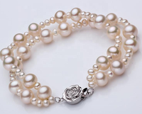 Bijoux en perles d'eau douce, de culture, fermoir à double couche, 3-4mm, S925