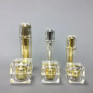 Frascos de embalagem cosméticos dourados, frascos quadrados luxuosos de alta qualidade de 15ml 30ml 50ml