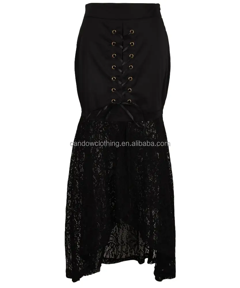 ड्रॉप शिपिंग महिलाओं ब्रिटेन डिजाइनर लंबे काले सेक्सी फीता पंक स्कर्ट