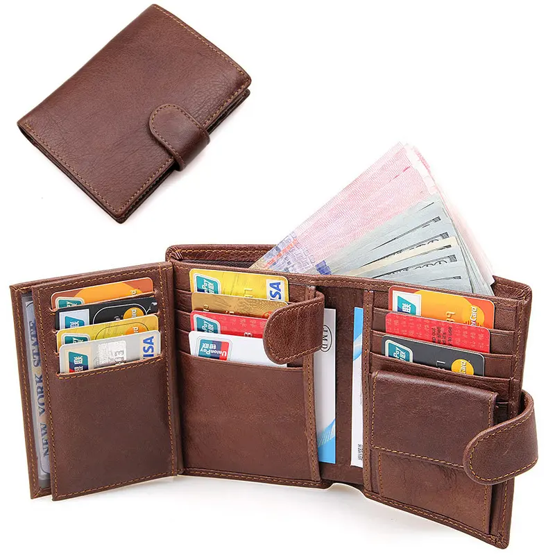 Vintage Male Multifunctional Cowhide Coin Pocket Driver License Holder Genuine Leather Wallet for Men