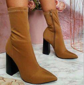 CSB21 Nuovo inverno cuciture in pelle scamosciata a punta con tacco alto discoteca stivaletti alla caviglia - Product Image 2