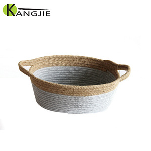 Umwelt freundlicher Jute-und Baumwoll seil Großer Aufbewahrung skorb mit Ohr griff Kunden spezifische Farben Designs, Abmessungen Zubehör - Product Image 2