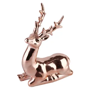 Factory Price Silver Christmas Decorations Gift Ceramic Reindeer Toy Oem Animal Figurine