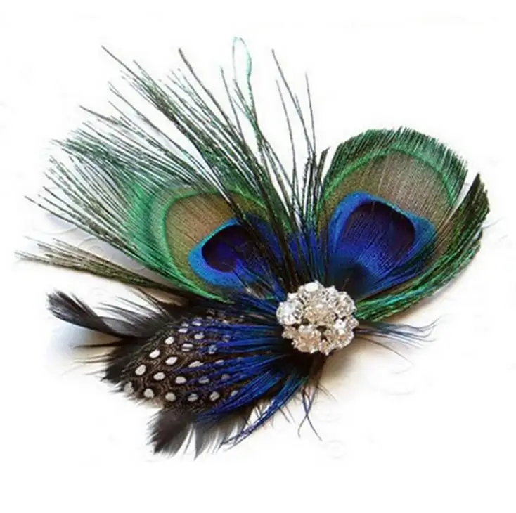 Baile diadema de diamantes diadema Europea peluquero con plumas de pavo real de la horquilla de velo