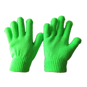 Gants d'hiver pour femmes et enfants, couleur unie, vert néon, fil acrylique tricoté, chaud, extensible, laine magique, mitaines - Product Image 4