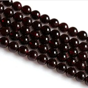 Manik-manik Batu Permata 8Mm Bulat Tiongkok Alami, Manik-manik Garnet untuk Gelang Manik-manik