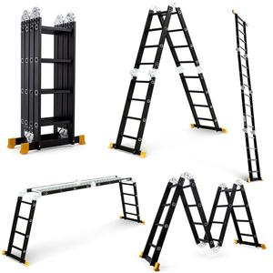 4.7M 15.5ft nhôm đa năng thang <span class=keywords><strong>telescoping</strong></span> gấp nền tảng mở rộng màu đen với hai nền tảng làm việc - Product Image 1