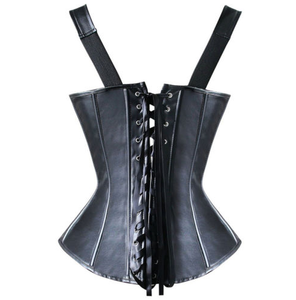 Sexy Mujeres De Cuero Con Cremallera Hasta Corsé Steampunk Bustier Top Lingerie Clubwear Negro - Product Image 3