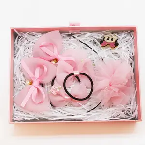 Großhandel Haarschleife Chiffon Band Bogen Haarschlägen Kopfband kundenspezifische rosa Sets Zubehör Baby-Geschenkset Haarbogen