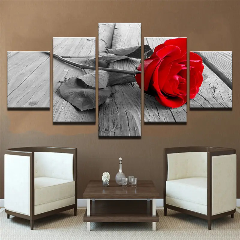 5 Panel framed Wall Art Flower Picture Rose Painting Canvas Prints Home Decoration Living Room Bedroom Wall Picture