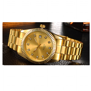 Montre pour homme en acier inoxydable de luxe tendance, cadran en diamant soleil doré, calendrier de date, logo personnalisé, montre de qualité - Product Image 2
