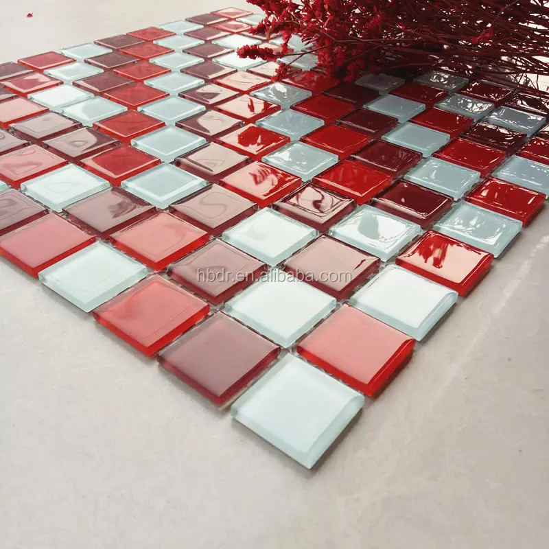 20x20 30x30 4mm Kristallglas Mosaik fliesen Weiß Gemischt Rot Gemischt Burgund Rot Schönes Badezimmer Dekorative Glasmosaike