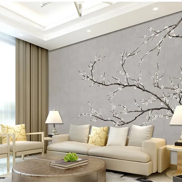 Papel de pared 3D, Mural de inyección de tinta imprimible, papel tapiz con textura de lino AKI en blanco, decoración del hogar
