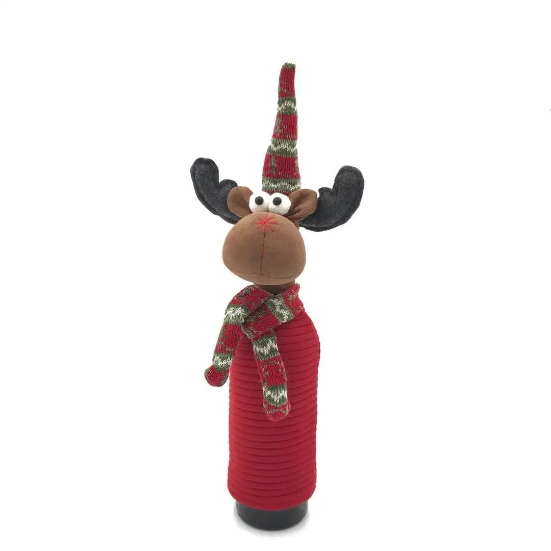 Novelty Custom Christmas Festival Decorative Knitted Hat Reindeer Wine Bottle Cover