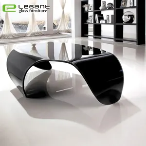 Mô Hình Mới Bent Glass Chân Đen Lớn Trung Tâm Bàn Cà Phê - Product Image 1