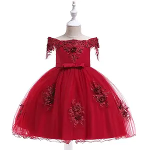 Mqatz High Fashion Kids Jurken Off Shoulder Kant Kids Flower Flower Girls Party Frock