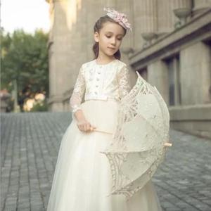 2019 personalizzare stile europeo elegante bambina abito da sposa manica lunga Boutique di qualità abito bianco per la giovane ragazza - Product Image 1
