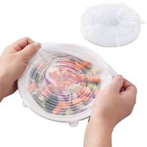 OEM nuevo 6 Unids/set Tapas elásticas de silicona reutilizables Cubierta de alimentos de cocina Envolturas Horno de <span class=keywords><strong>microondas</strong></span> Seguro Tapas de vacío sin BPA <span class=keywords><strong>para</strong></span> botella de lata - Product Image 4