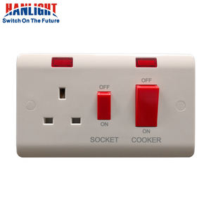 British Standard White 45A DP Switch + Switched Socket Kitchen Cooker Control Unit with Neon Indicator