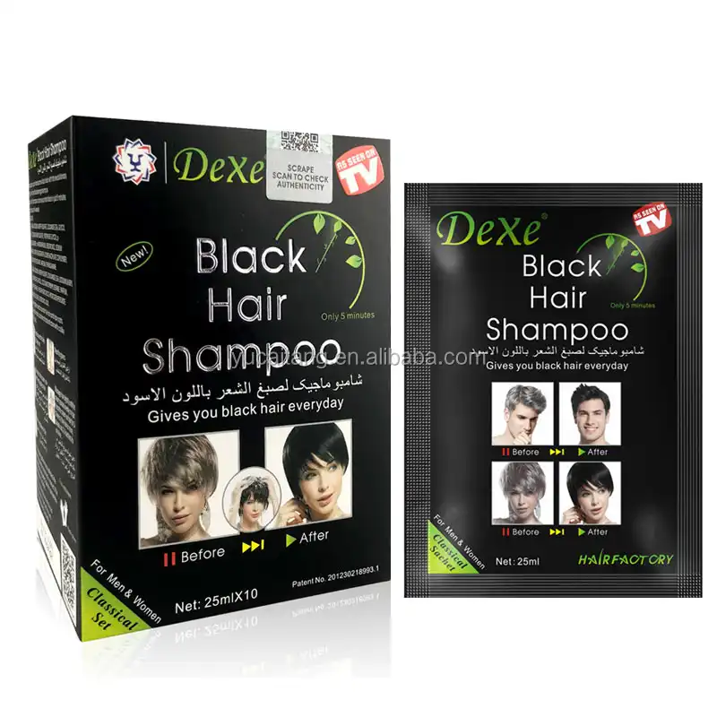 Dexe günlük kullanım siyah saç boya şampuanı uzun ömürlü doğal siyah saç boyası