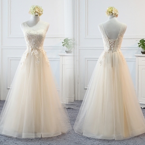 ग्रे/शैंपेन असली फोटो ओएम लंबी आस्तीन ब्राइडेसमेड एक लाइन फीता ब्राइड्समेड कपड़े - Product Image 3