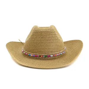 男士女士纸稻草牛仔帽墨西哥 Sombreros 暑假海滩太阳帽定制印花促销广告牛仔帽