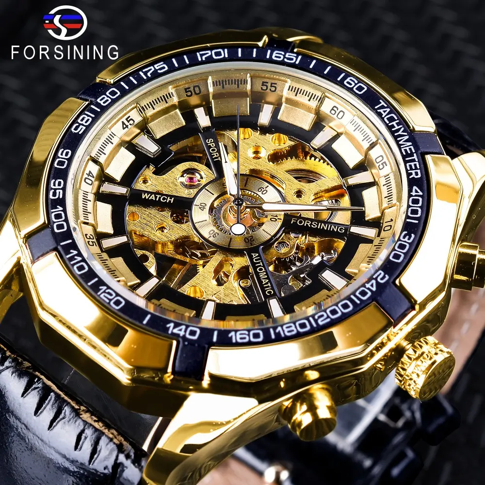 2022 Forsining Mens Watch Fashion Mechanical Top Brand Luxury Gold Watch Luminous Hands Skeleton Clock Male Watches Men Wrist
