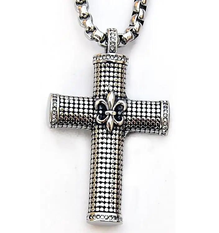 Vintage style punk jewelry stainless steel big cross men pendant with crystal stone DSP 272