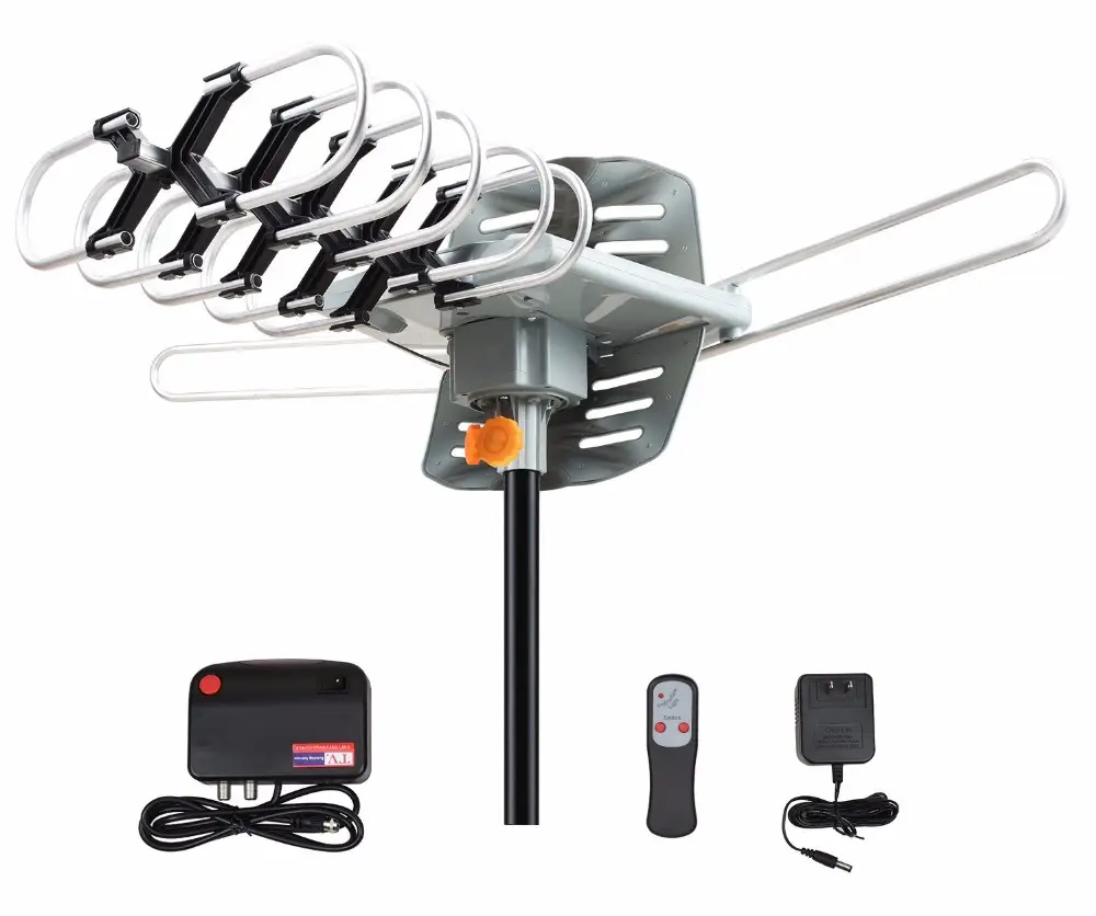 Outdoor 150 Mile Motorized 360 Degree Rotation Amplified HD TV Antenna - UHF/VHF/1080P Channels Wireless Remote制御
