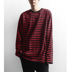 T-shirt coreana Harajuku <span class=keywords><strong>a</strong></span> <span class=keywords><strong>righe</strong></span> <span class=keywords><strong>bianche</strong></span> <span class=keywords><strong>e</strong></span> <span class=keywords><strong>nere</strong></span> da uomo, maglietta oversize <span class=keywords><strong>a</strong></span> maniche extra lunghe - Product Image 6