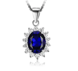 Onier Heißer Verkauf Großhandel Custom Frauen blue sapphire anhänger 925 Sterling Silber Tiny Pflastern Diamant halskette