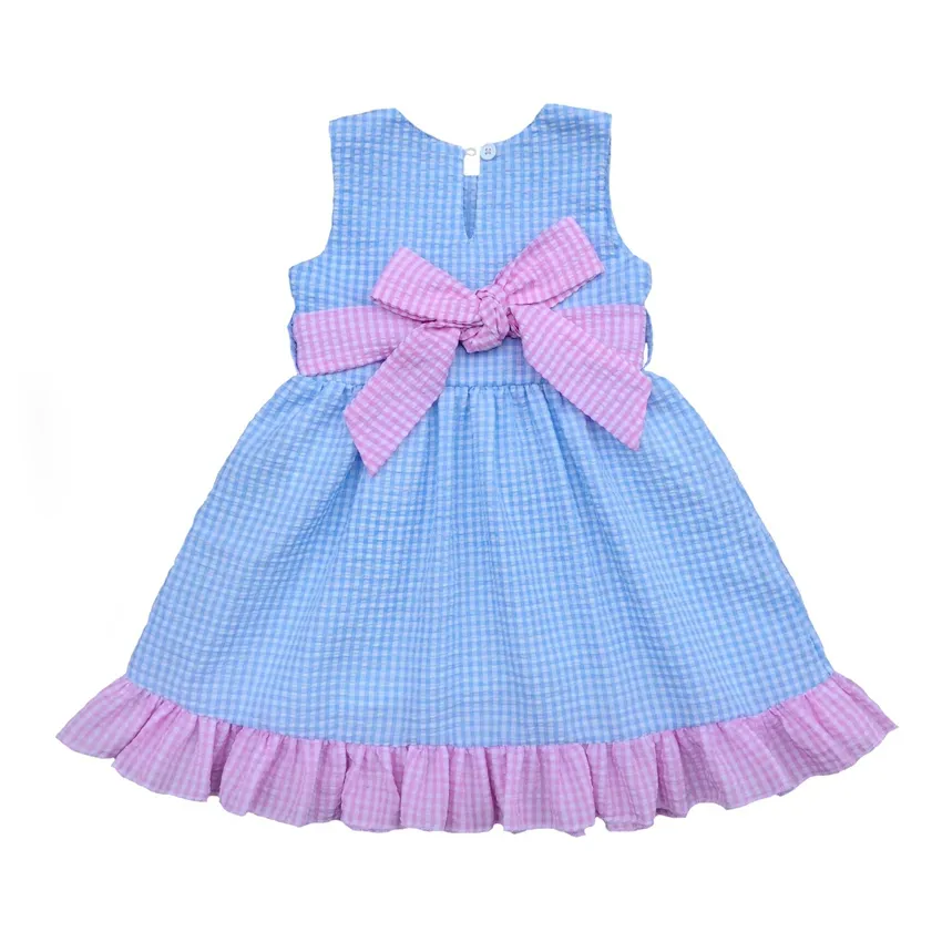 Big bow seersucker fabric dress cool girl dress for party