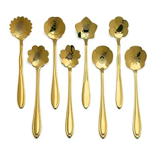 Meilleurs cadeaux Cuillère à thé et à café <span class=keywords><strong>en</strong></span> acier inoxydable <span class=keywords><strong>argent</strong></span>é or rose Vintage Fleur Cuillère à thé mignonne Petite cuillère à dessert Mini <span class=keywords><strong>cuillères</strong></span> pour le café - Product Image 1