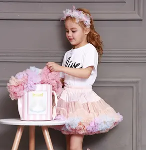 Super puffy ragazze di compleanno arcobaleno pettiskirt di alta qualità reversibile ragazze di compleanno pettiskirt