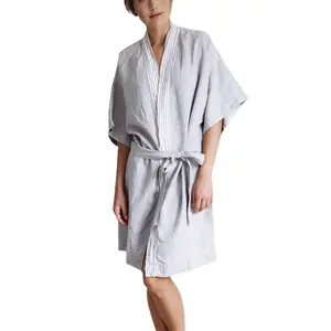 Toptan kadın kimonosu bornoz beyaz düz Unisex Waffle % 100% keten Sheraton Hilton otel keten bornoz