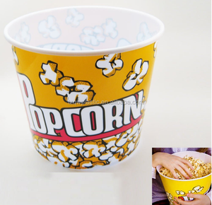 Retro Style Round Plastic Popcorn Container, Reusable Tub Movie Theater Bucket