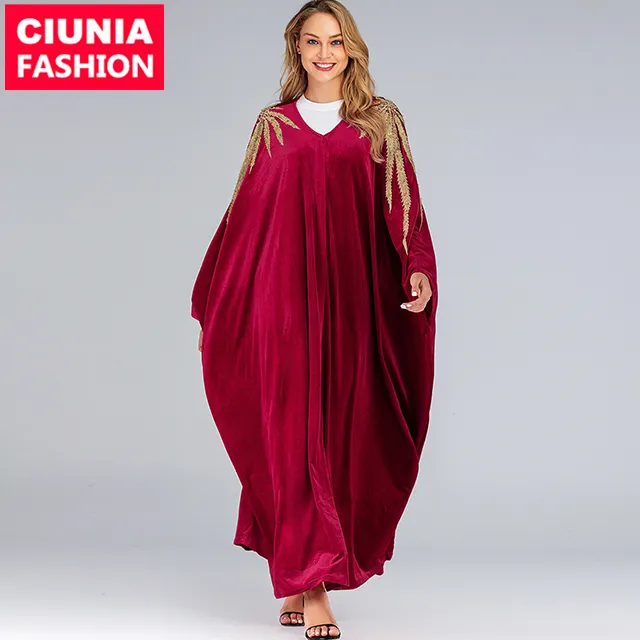 6174 # 고품질 맞춤 현대 긴 소매 이슬람 드레스 검은 실크 벨벳 abaya 디자인