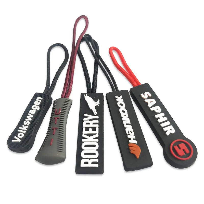 Gemaakt In Dongguan China Siliconen Rits Trekt Custom Logo Zacht Pvc Rubber Rits Trekkers Voor Tassen/Kledingstukken