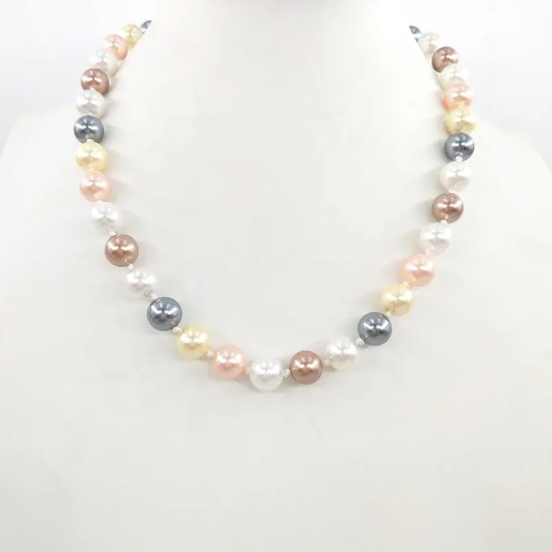 10 mm multi color shell pearl knotted necklace chinese pearl necklace