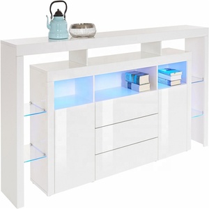 Wooden Modern <strong>High</strong> <strong>Gloss</strong> 2 Doors <strong>White</strong> LED Lighting <strong>Sideboard</strong> With Glass Cabinet for Living Room - Product Image 1
