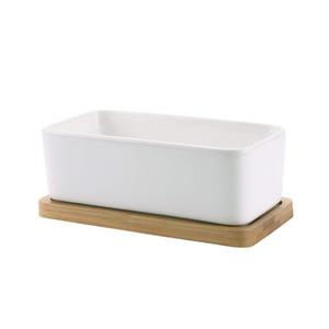 Planteur <span class=keywords><strong>blanc</strong></span> en céramique pour décoration de jardin, Pot de <span class=keywords><strong>fleurs</strong></span> plantes avec Cactus en céramique, avec plateau en bambou (<span class=keywords><strong>rectangulaire</strong></span>), offre spéciale - Product Image 3
