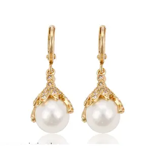 91187 Xuping Fashion wholesale high quality artificial pearl drop earring in gold drop earring