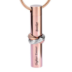 Custom Loving Memory Together Forever Brother Rose Gold Cilindro Colgante conmemorativo Cenizas Urna Collar de cremación - Product Image 1