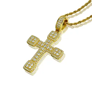 Hip Hop Men Vintage 925 Sterling Pure Silver Inverted 18k Gold Plated Jerusalem Cross Necklaces