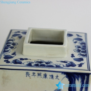 RYUK15-B dinastia Qing Kangxi Emperor era riproduzione vernice a mano antica agricoltura cinese modello di vita quadrato in ceramica blu <span class=keywords><strong>e</strong></span> wh - Product Image 5