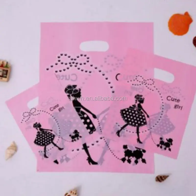 fancy pink color plastic ldpe die cut handle gift bag plastic bags manufacturer