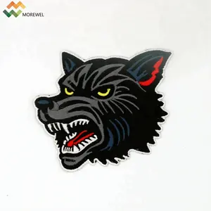 Insignia de hierro para ropa, diseño de parche de lobo bordado con logo 3D personalizado